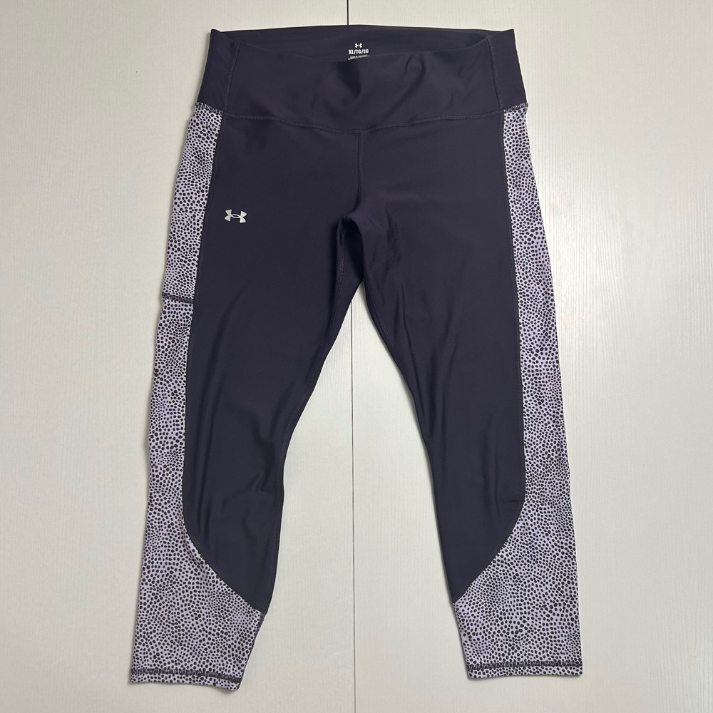 Under Armour HeatGear Purple Leopard Print Crop Leggings Pocket 1384000 XL